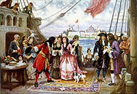 Пиратский капитан Уильям Кидд в гавани Нью-Йорка, 1690-е.