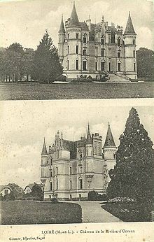 Carte postale ancienne montrant les deux faces du château.