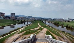 The confluence of Honami and Onga Rivers