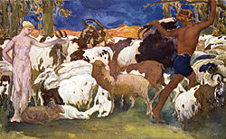 Chloé en Daphnis bij de schapen (Bakst, 1912)