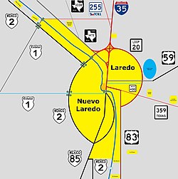 Расположение центра города в Ларедо, штат Техас