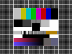 Recreation of the Telefunken FuBK test card square variation omitting the circle, including a grid cross in the middle, and with slightly different gratings.