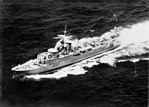 HMAS Queenborough in 1954 after conversion to an anti-submarine frigate