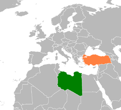 Map indicating locations of Libya and Turkey