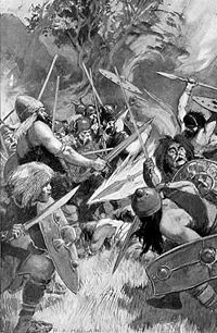 La Lance de Lugh de H.R.Millar, illustration publiée dans Celtic Myth and Legend de Charles Squire (1905)