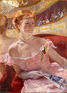 Mujer con collar de perlas en el palco (1879), óleo sobre lienzo, Museo de Arte de Filadelfia.