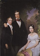 Maximilián Marie (1827 – 1849, left) was originally supposed to succeed his father, the 8th ruling prince of the House of Lobkowicz, but after his untimely death, his younger brother Mořic Alois (1831 – 1903, centre) took over this task. On the right is their sister, Princess Leopoldina Luisa (1835 - 1892), 1844