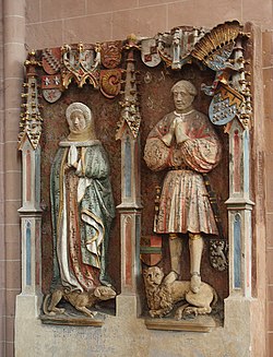 Епитаф с фигурите на Йохан Кемерер фон Вормс-Далберг и втората му съпруга Анна фон Бикенбах в „църквата Катерина“ в Опенхайм