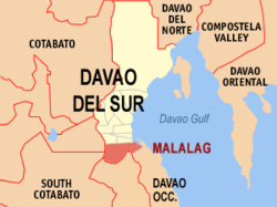 Mapa ng Davao del Sur na nagpapakita sa lokasyon ng Malalag.