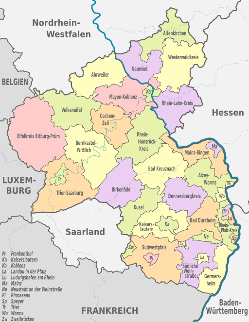 Rhineland-Palatinate, administrative divisions - de - colored