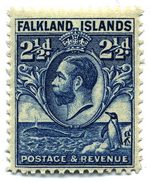 A 2 1/2d stamp of 1929. Stamp Falkland Islands 1929 2.5p.jpg