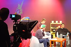 A programme being filmed by the University of Glasgow's student television station, GUST Student television guststudio.jpg