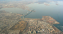 Aerial view of Bay Terrace, with the Throgs Neck Bridge crossing the East River to the Bronx in the north Throgs Neck Bridge aerial 2003.jpg