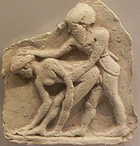 Sex between a female and a male on a clay plaque. Mesopotamia 2000 BCE. - Clay plaque 2000 BCE.jpg