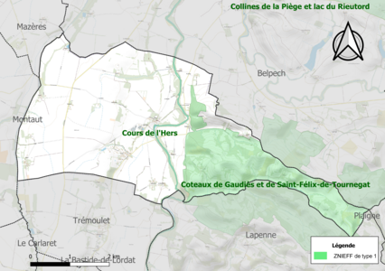 Carte des ZNIEFF de type 1 sur la commune.