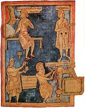 An 11th-century English miniature. On the right is an operation to remove hemorrhoids. 11th century English surgery.jpg