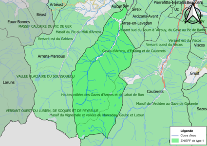 Carte des ZNIEFF de type 1 sur la commune.