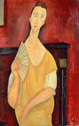 Amedeo Modigliani, 1919, Woman with a Fan (fr [La Femme à l'Éventail]), oil on canvas, 100 x 65 cm