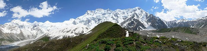 The view of Nanga Parbat, taken 1 kilometre (0.62 mi) from the base camp.