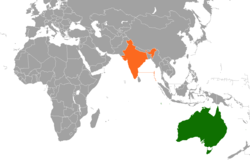 Карта с указанием местоположения Австралии и Индии