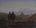 Carl Gustav Carus, Raphael and Michelangelo (1830s): "[they] emblematize the contemporary viewer's belatedness ... they belonged precisely to an earlier epoch, one before the advent of landscape; and thus their portrayal as Romantic Rückenfiguren represents less a continuity with Rome than a rift between present and past"[4]