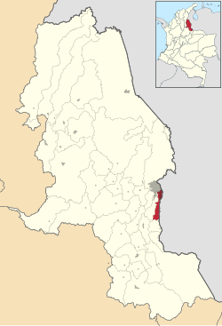 Location of the municipality and town of Labateca in the Norte de Santander Department. Municipality in dark gray, town in red.