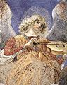 „Muzikuojantis angelas“ (freskų Šv. Apaštalų bažnyčioje fragmentas, Vatikano pinakoteka, Roma)