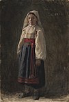 Flicka i dräkt. Akvarell av C.G. Hellqvist - Nordiska museet - NMA.0070047 (1)
