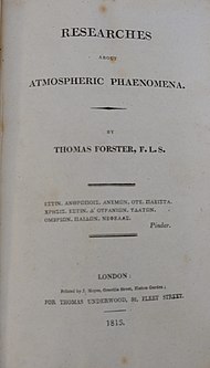 Title page of a 1813 copy of Forster's "Researches about atmospheric phaenomena" Forster-2.jpg