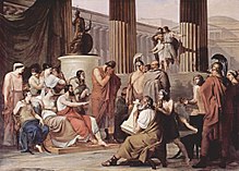 One of the earliest frame stories is in the Odyssey, which begins with Odysseus telling stories to King Alcinous on the island of Scheria. Painting of Odysseus at the Court of Alcinous by Francesco Hayez, 1814-1815 Francesco Hayez 028.jpg