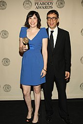 Brownstein with Fred Armisen at the 2011 Peabody Awards. Brownstein and Armisen's series Portlandia earned the award for Broadway Video and IFC. Fred Armisen and Carrie Brownstein with Peabody Award.jpg