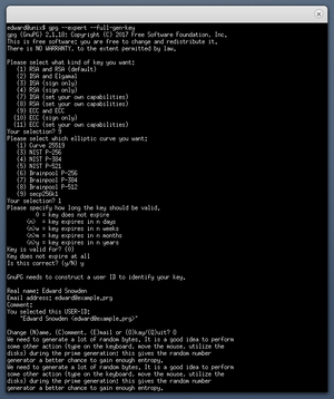 Proces generování párů klíčů v emulátoru terminálu Unix