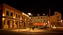 Town center at night with the culture centre on the left