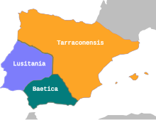 Carte topôgraphique en couleur. Provinces romaines de l'Hispanie crées par Auguste.