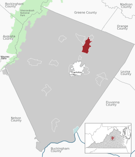 Location of the Hollymead CDP within the Albemarle county