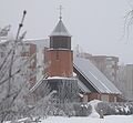 フィンランド正教会の至聖三者大聖堂（1957年建立）。屋根の上に八端十字架がある。