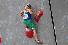 Jevhenija Kazbekova na SP 2017 v boulderingu v Mnichově