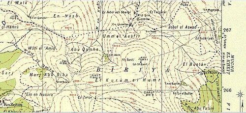 Карта Британской службы Палестины 1941 г., Х. Банит (сейчас в лесу Бирия)