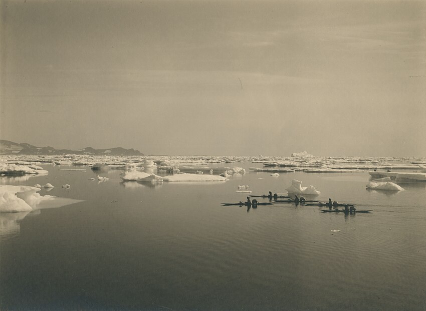 Kayaks près d'Ammassalik. Photographie de Th. N. Krabbe capturée entre 1889 et 1909, musée national du Danemark.