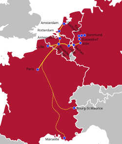 Map of main Thalys routes and connections Karte Thalys.svg