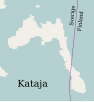 Carte de Kataja traversée par la frontière entre la Suède (à gauche) et la Finlande (à droite).