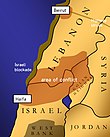 Map showing area of activity in Israeli-Lebanese conflict