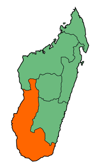 Locatie van de provincie Toliara in Madagaskar