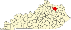map of Kentucky highlighting Fleming County