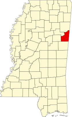 map of Mississippi highlighting Lowndes County