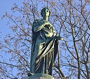 Statue atop Marshall Jewell monument, sculpted by Carl Conrads