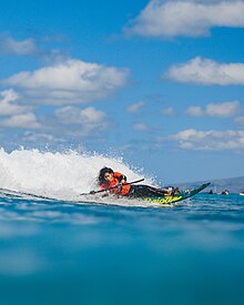 Meira Nelson on a waveski at the 2022 Hawaii Adaptive Surfing Championships