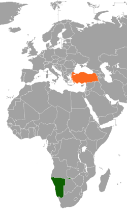 Карта с указанием местоположения Намибии и Турции
