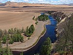 A river flowing through a dry landscape