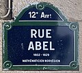 Plaque de rue de la rue Abel